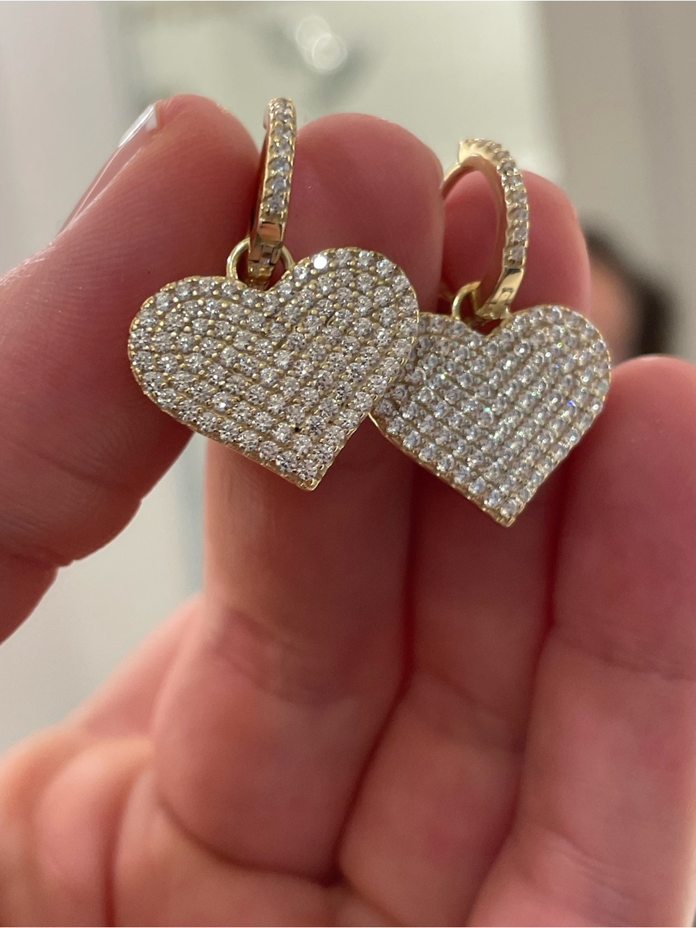Gold Heart Pavé Drop Earrings - Women Jewelry